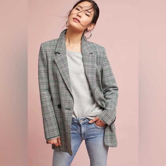Cartonnier Jackets & Blazers - Anthropologie Cartonnier Plaid Long blazer green and black size large, oversized